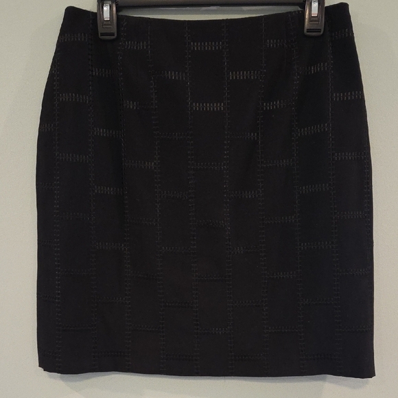 Casual Corner Black Patchwork Mini Pencil Skirt Petite Size 10 Fully Lined - Picture 1 of 10